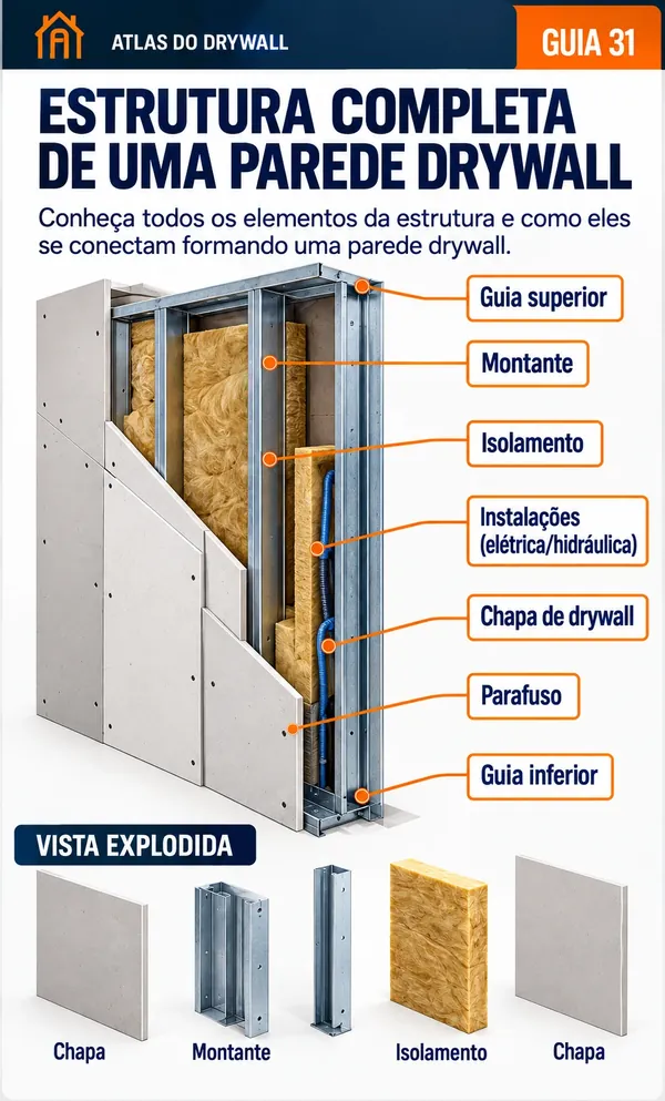 Guia 31 — Estrutura Completa de uma Parede Drywall