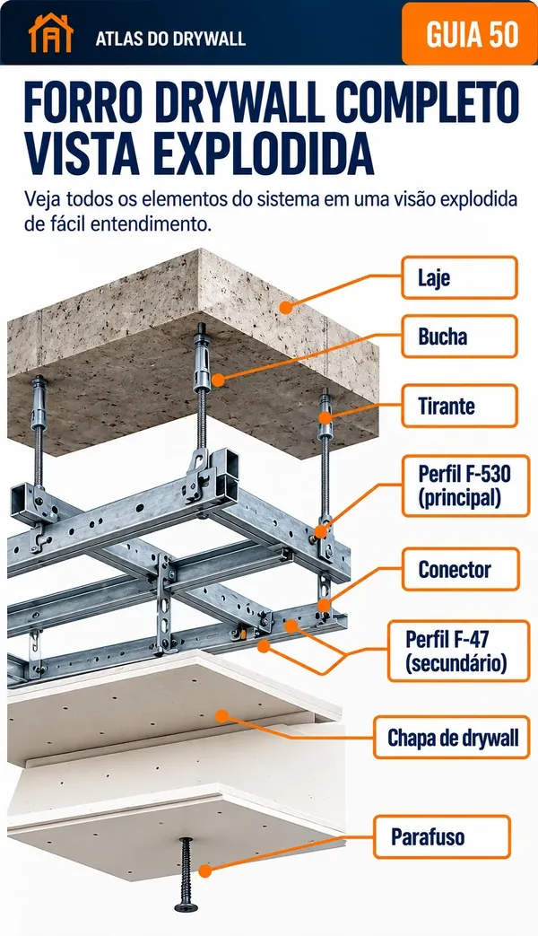 Guia 50 — Forro Drywall Completo, Vista Explodida